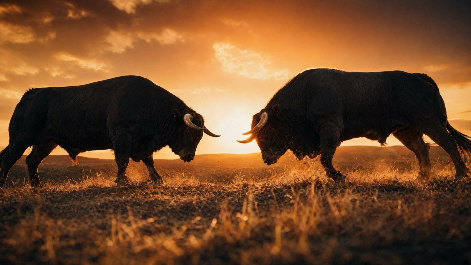 Toros bravos · dehesa al atardecer · España